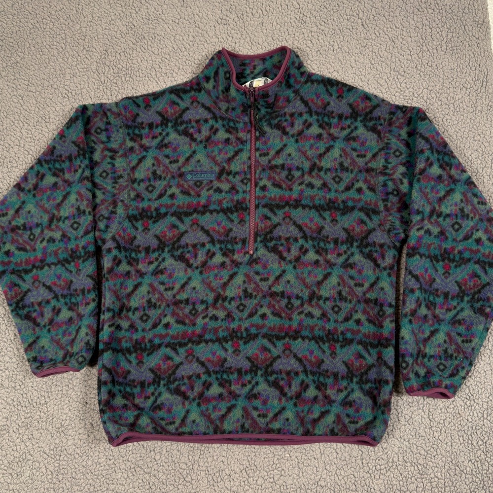Vintage 90s Aztec Columbia Fleece Jacket Mens Medium Southwestern USA Pullover